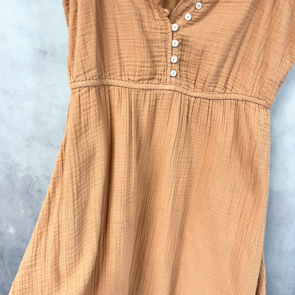 Aerie Dress Womens Medium Orange Cotton Gauze Henley Boho Ruffle Hem Minimalist - Picture 5 of 13